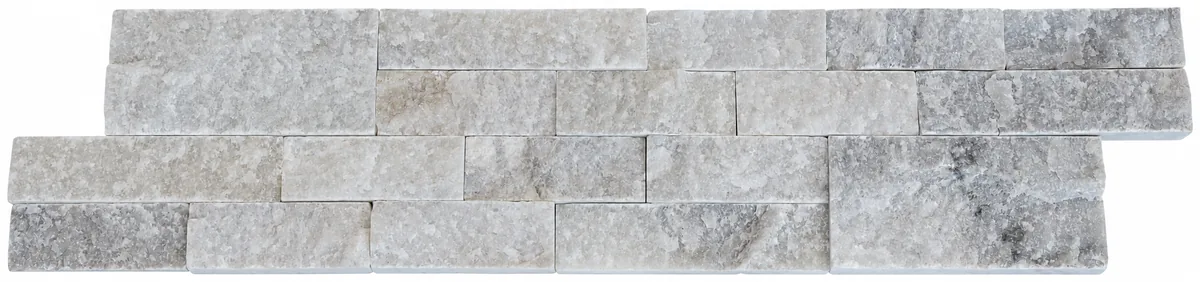 White Marble 6x24 split face ledger panel wall